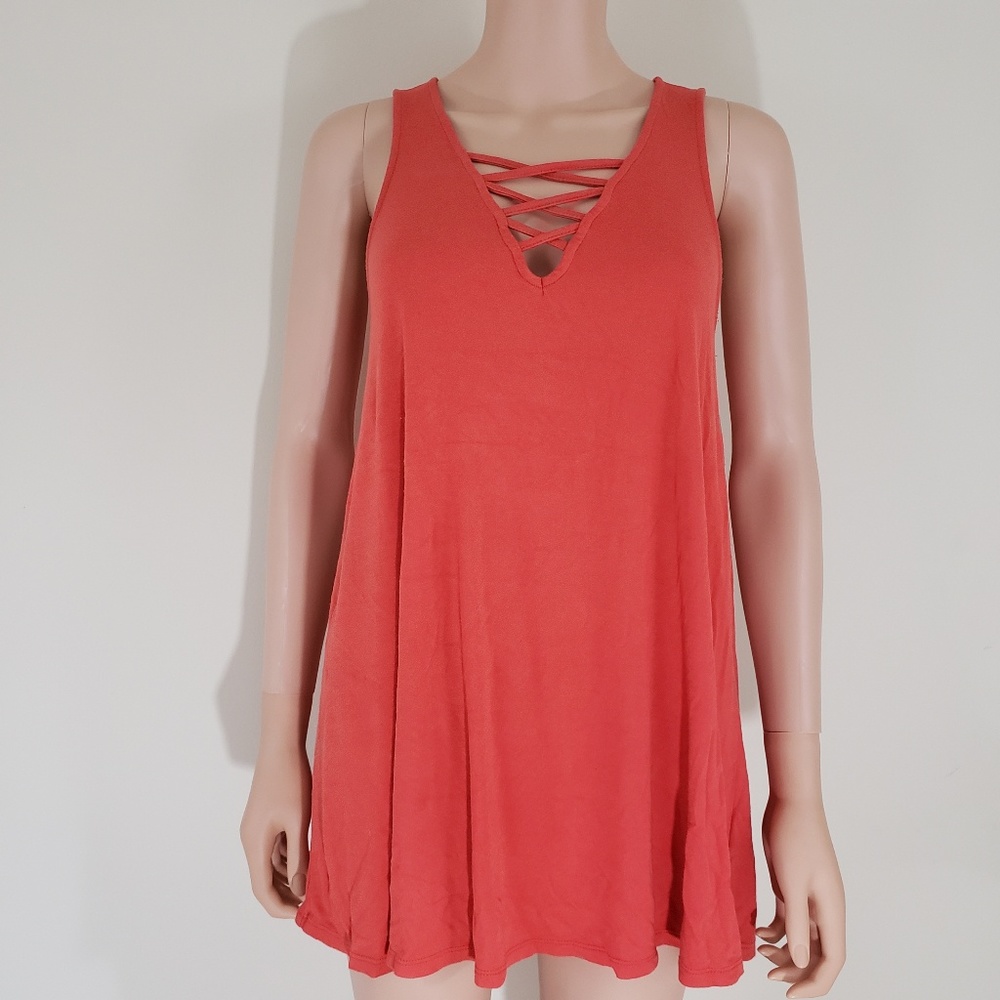Forever 21 Orange Trapeze Tunic Caged Front S